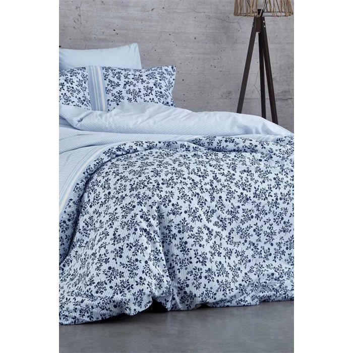 Çift Kişilik Nevresim Takımı Pamuklu Mavi Düş Çiçekleri