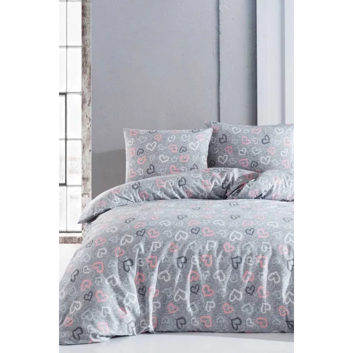 Çift Kişilik Nevresim Takımı Pamuklu Romantik Gri