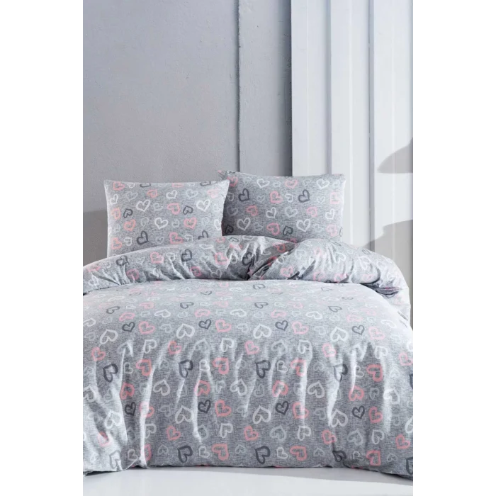 Çift Kişilik Nevresim Takımı Pamuklu Romantik Gri