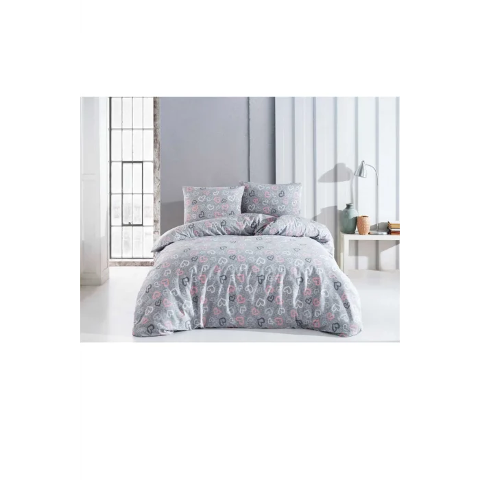 Çift Kişilik Nevresim Takımı Pamuklu Romantik Gri