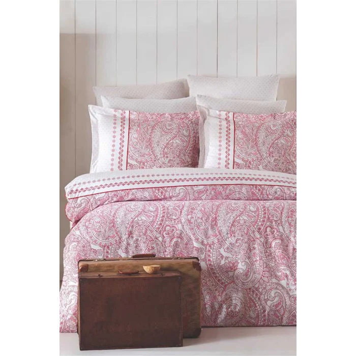 Çift Kişilik Nevresim Takımı Pamuklu Vintage Pembe Paisley