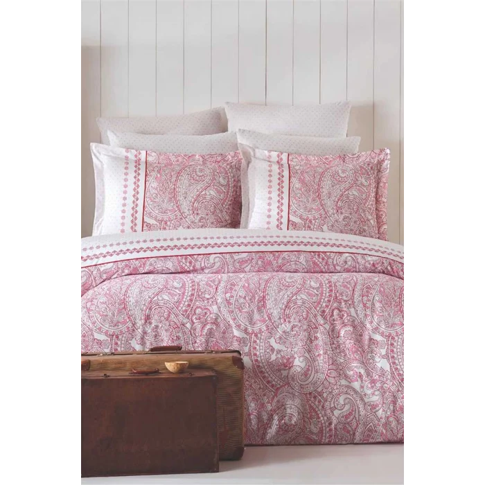 Çift Kişilik Nevresim Takımı Pamuklu Vintage Pembe Paisley