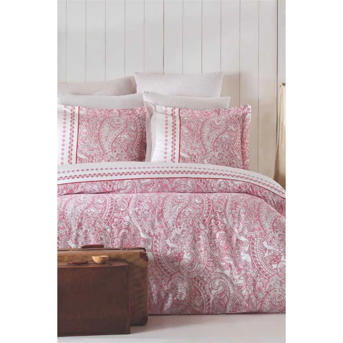 Çift Kişilik Nevresim Takımı Pamuklu Vintage Pembe Paisley
