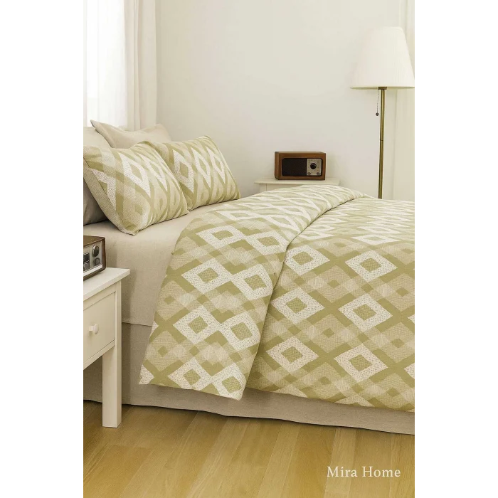 Çift Kişilik Pamuklu Nevresim Takımı İç İçe Baklava Desen