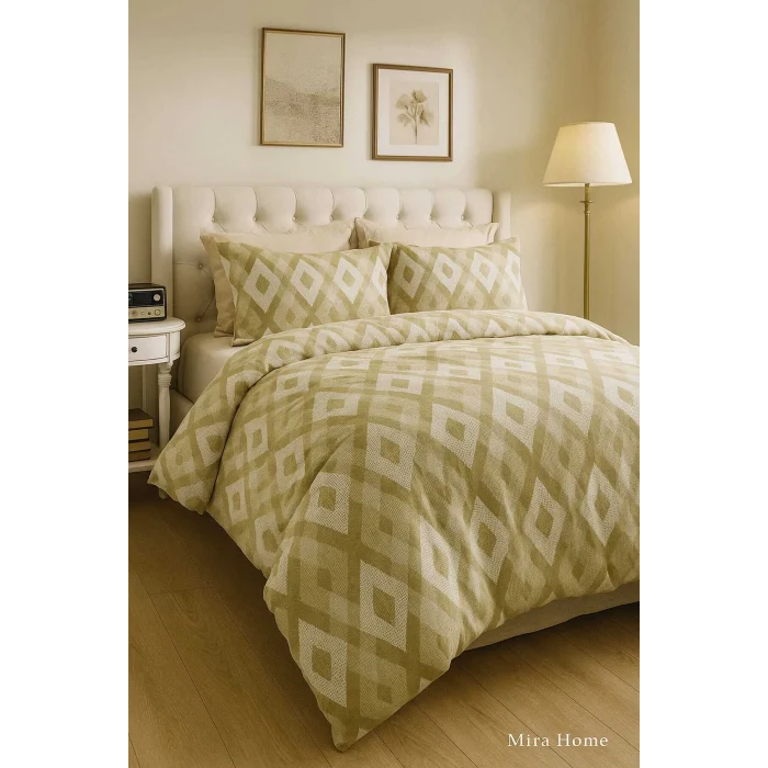 Çift Kişilik Pamuklu Nevresim Takımı İç İçe Baklava Desen