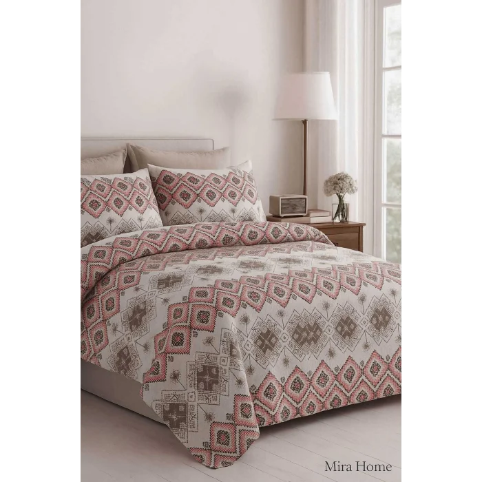 Çift Kişilik Pamuklu Nevresim Takımı Kareli Motifli