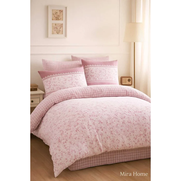 Çift Kişilik Pamuklu Nevresim Takımı Romantic Pink Çiçekli