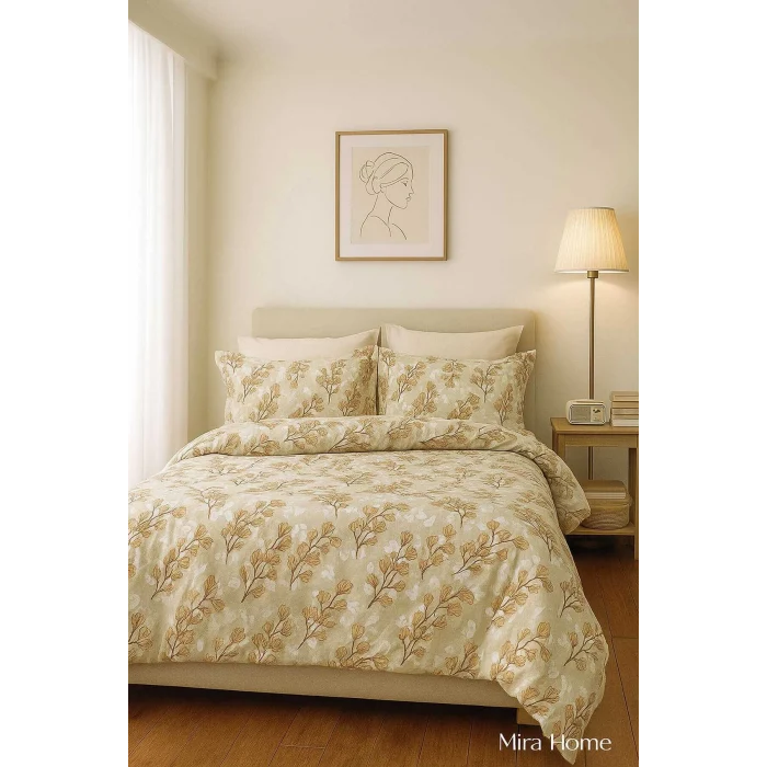 Çift Kişilik Pamuklu Nevresim Takımı Yaprak Desenli