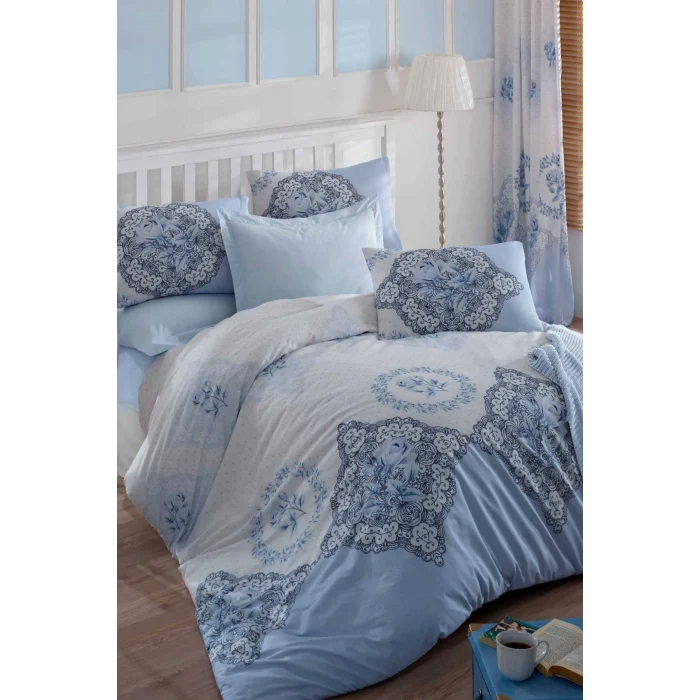 Çift Kişilik Ranforce Nevresim Takımı &#37;100 Pamuklu Şimal Mavi