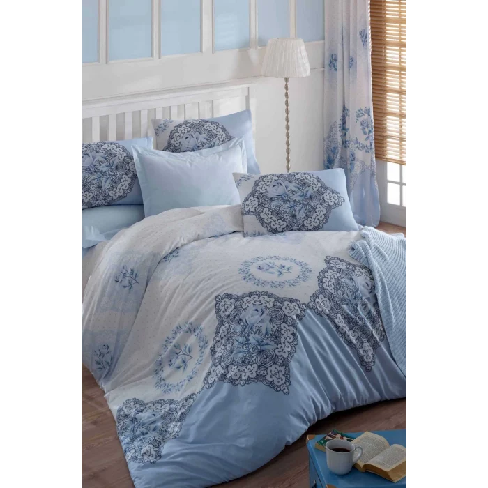 Çift Kişilik Ranforce Nevresim Takımı &#37;100 Pamuklu Şimal Mavi