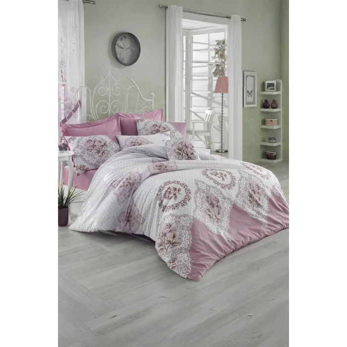 Çift Kişilik Ranforce Nevresim Takımı &#37;100 Pamuklu Şimal Pembe