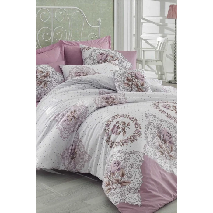 Çift Kişilik Ranforce Nevresim Takımı &#37;100 Pamuklu Şimal Pembe