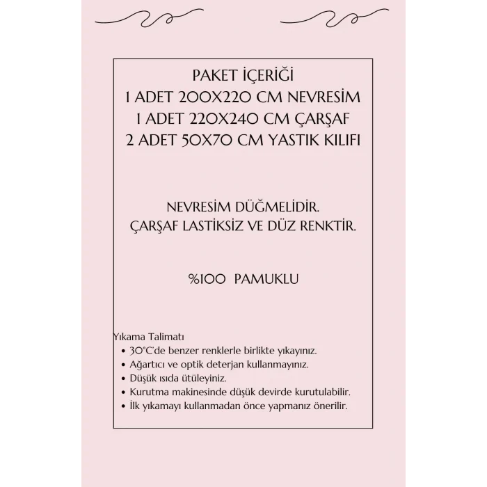 Çift Kişilik Ranforce Nevresim Takımı &#37;100 Pamuklu Şimal Pembe