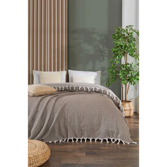 Çift Kişilik Yatak Pikesi Alice Kahverengi 200 x 230 Cm