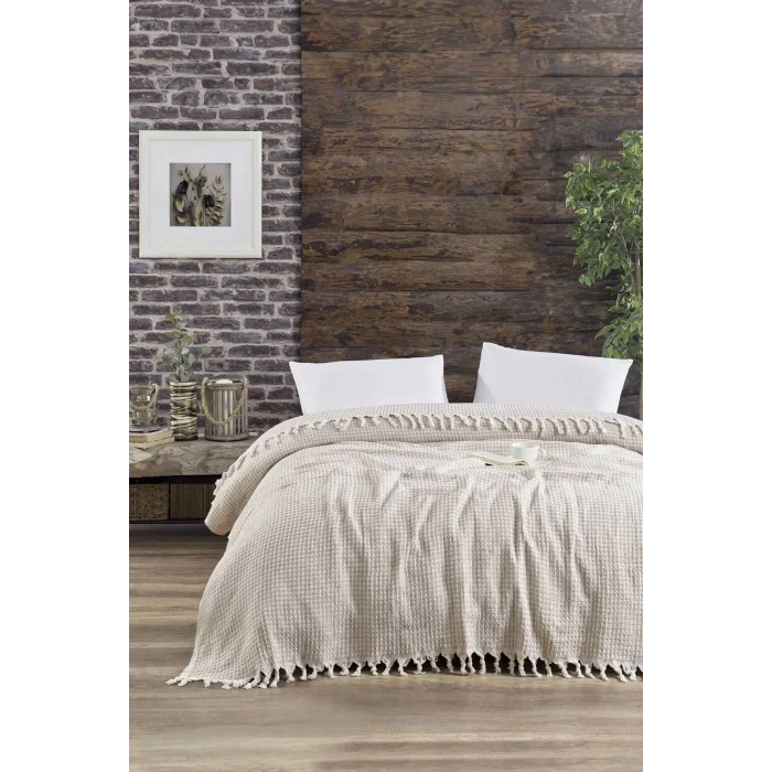 Çift Kişilik Yatak Pikesi Piramit Bej 200 x 230 Cm