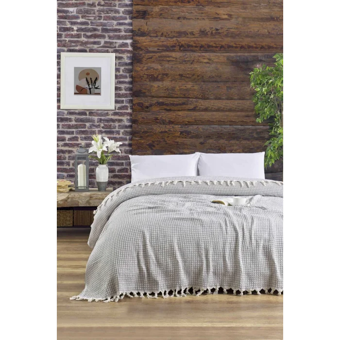 Çift Kişilik Yatak Pikesi Piramit Gri 200 x 230 Cm