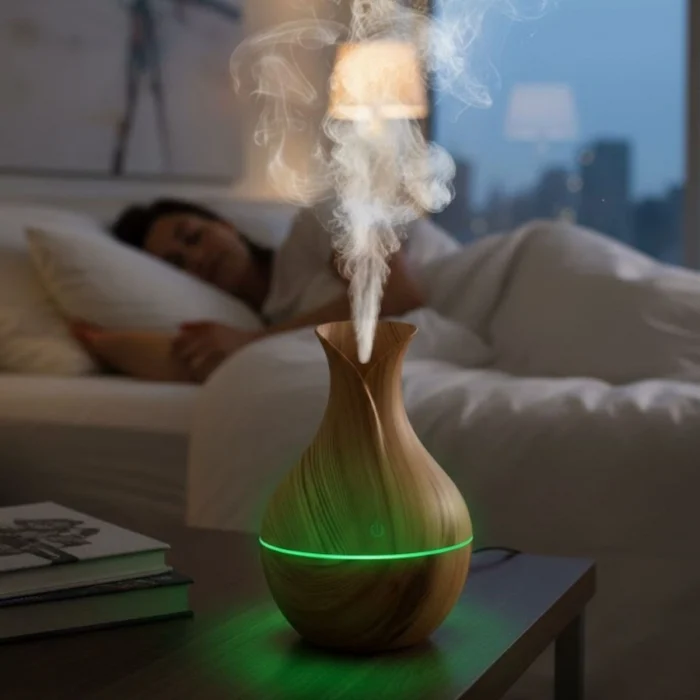 Damla Model Akasya Renk Hava Nemlendirici – Ultrasonik Soğuk Buhar Makinesi, Led Işıklı Masaüstü Oda Nemlendirici