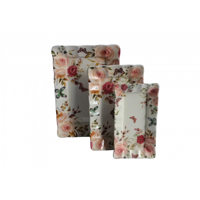 Dijital Baskılı 3lü Dikdörtgen Kayık Tabak