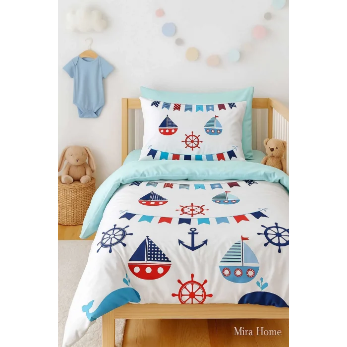 Dijital Baskılı 3d Pamuklu Yenidoğan Bebek Nevresim Takımı Çapa Marine