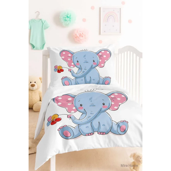 Dijital Baskılı 3d Pamuklu Yenidoğan Bebek Nevresim Takımı Cute Elephant