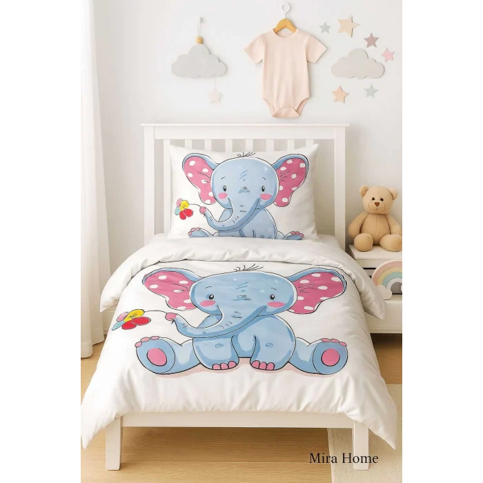 Dijital Baskılı 3d Pamuklu Yenidoğan Bebek Nevresim Takımı Cute Elephant