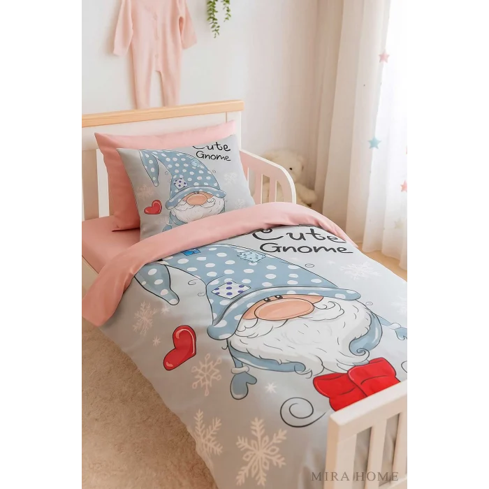 Dijital Baskılı 3d Pamuklu Yenidoğan Bebek Nevresim Takımı Cute Gnome Pink