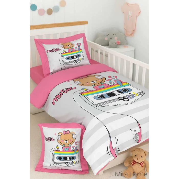 Dijital Baskılı 3d Pamuklu Yenidoğan Bebek Nevresim Takımı Enjoy Music