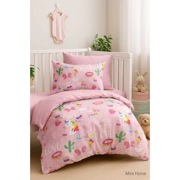 Dijital Baskılı 3d Pamuklu Yenidoğan Bebek Nevresim Takımı Girl Love