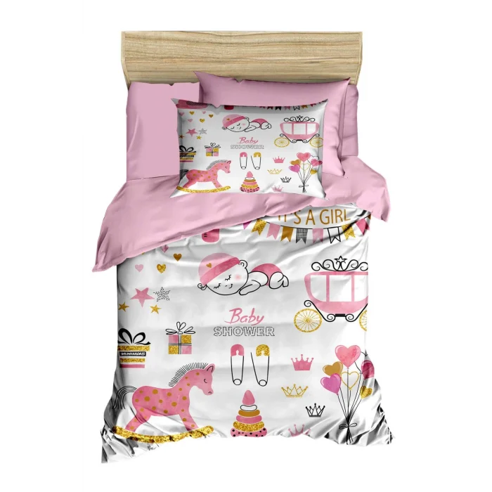 Dijital Baskılı 3d Pamuklu Yenidoğan Bebek Nevresim Takımı Happy Baby Shower