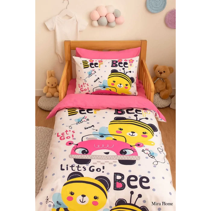 Dijital Baskılı 3d Pamuklu Yenidoğan Bebek Nevresim Takımı Lets Go Bee
