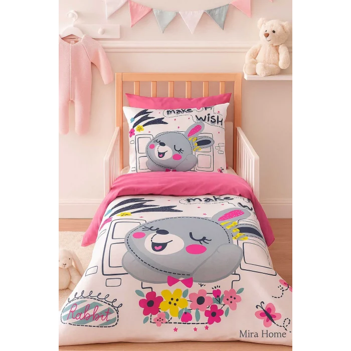 Dijital Baskılı 3d Pamuklu Yenidoğan Bebek Nevresim Takımı Wish Rabbit