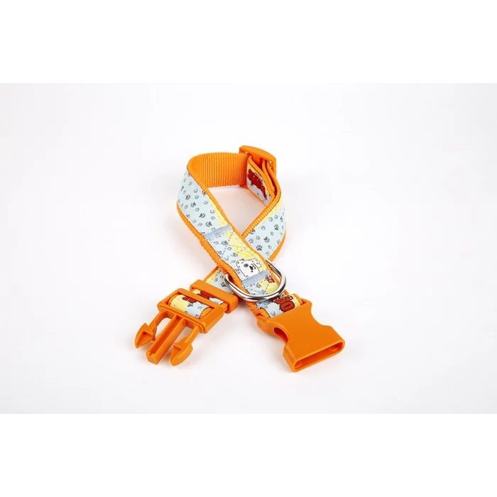 Doggie Pati Desenli Dokuma Köpek Boyun Tasması 3 cm x 36-60 cm Turuncu