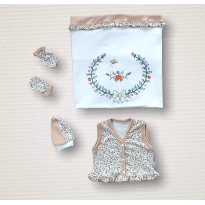 Luz&Pos Erguvan Taç Nakışlı  Kız Bebek 10lu Zıbın Takımı Hastane Çıkışı Turuncu