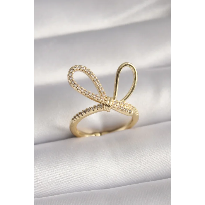 Gold Renk Zirkon Taşlı Düğüm Model Kadın Yüzük