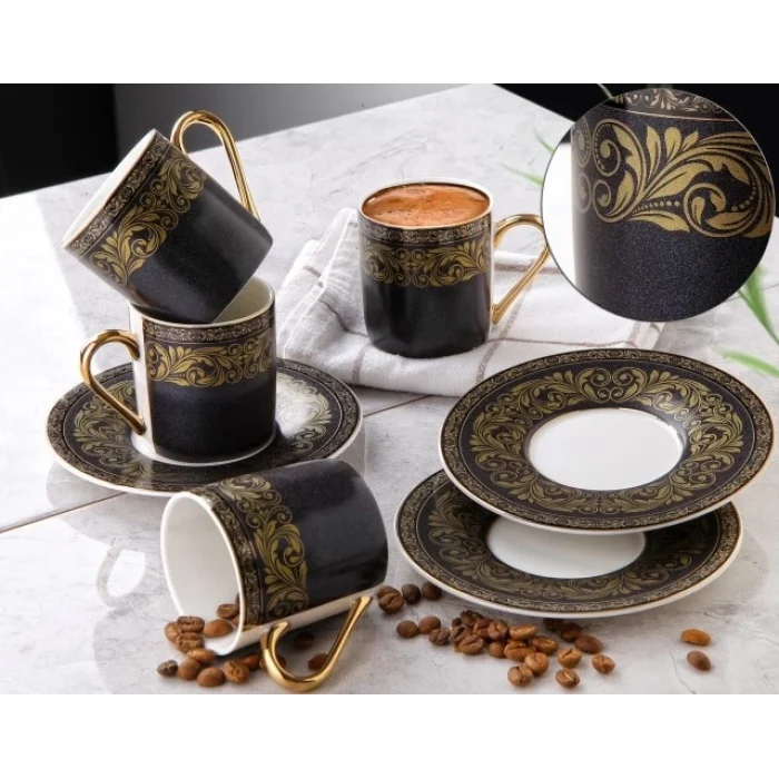 Siyah Desenli 6lı Porselen Kahve Takımı G3408