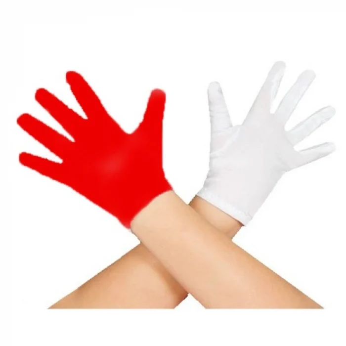 Gösteriler İçin 1 Çift Kırmızı Beyaz Pandomim Eldiveni Çocuk Boy