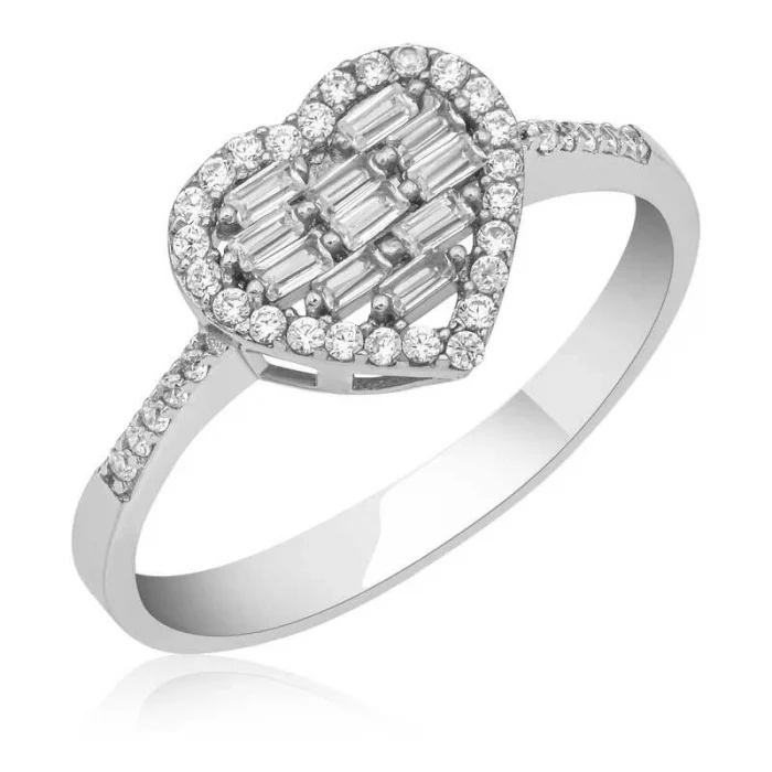 Luz&Pos Gümüş Baget Taşlı Kalpli Kadın Yüzük