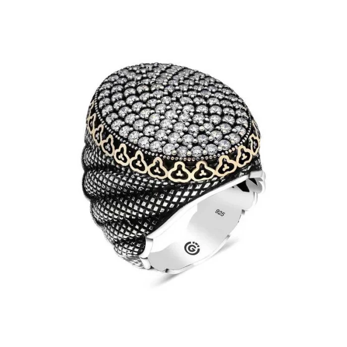 Luz&Pos Gümüş Beyaz Zirkon Taşlı Oval Erkek Yüzük