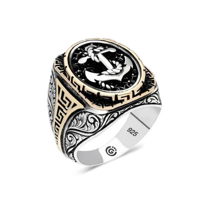 Luz&Pos Gümüş Deniz Çapası Oval Erkek Yüzük