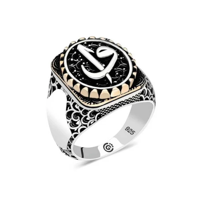 Luz&Pos Gümüş Elif Vav Oval Erkek Yüzük