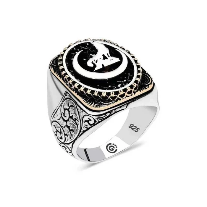 Luz&Pos Gümüş Hilal Bozkurt Oval Erkek Yüzük