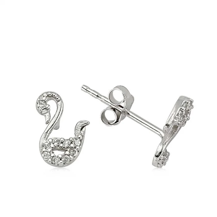 Luz&Pos Gümüş Kuğu Çivili Küpe