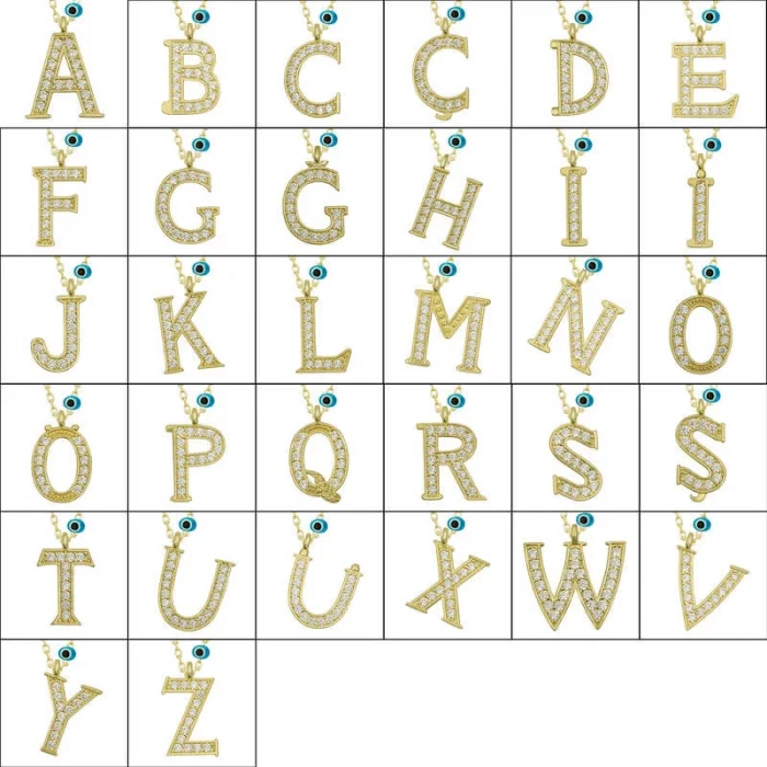 Luz&Pos Gümüş Nazar Gold R Harfi Kadın Kolye