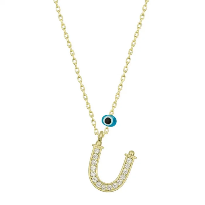 Luz&Pos Gümüş Nazar Gold Ü Harfi Kadın Kolye