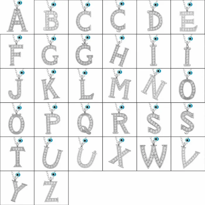 Luz&Pos Gümüş Nazar Rodyum F Harfi Kadın Kolye