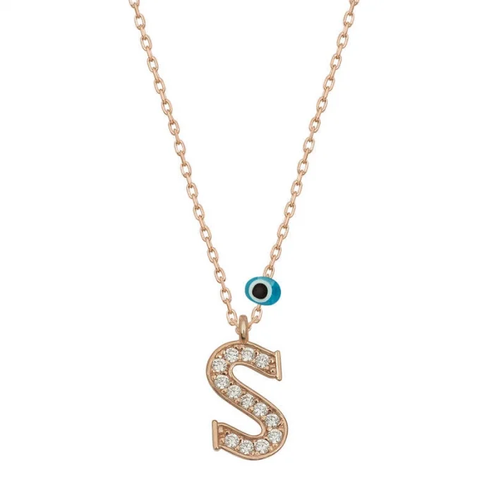 Luz&Pos Gümüş Nazar Rose S Harfi Kadın Kolye