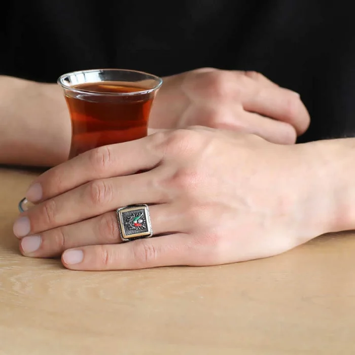 Luz&Pos Gümüş Osmanlı Devlet Armalı Erkek Yüzük