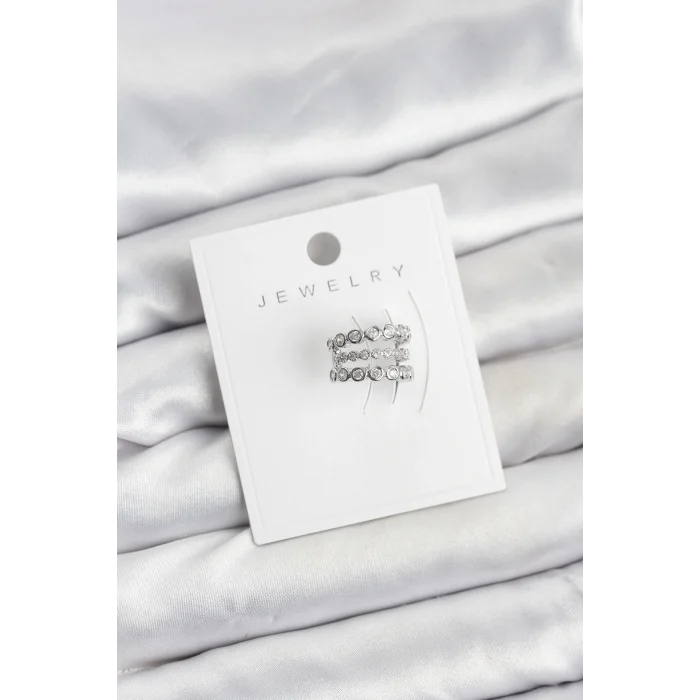 Gümüş Renk Zirkon Taşlı Pirinç Kıkırdak Earcuff Küpe