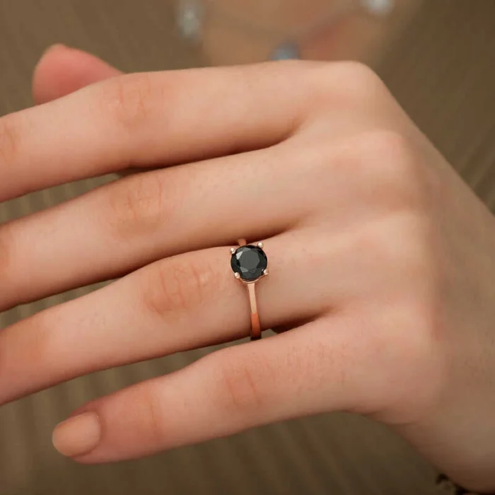 Luz&Pos Gümüş Rose Siyah Tektaş Yüzük