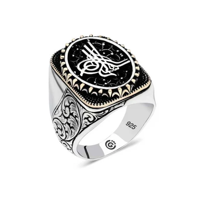 Luz&Pos Gümüş Tuğra Oval Erkek Yüzük